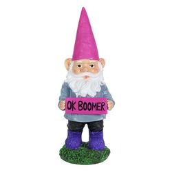 Exhart WindyWing Multicolored Resin 13 in. H X 5 in. L X 5 in. W Garden Gnome with Ok Boomer Sign