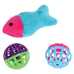 Boss Pet Pet Park Blvd For Cat Multicolored Plush Fish & Latice Balls Cat Toy 3 pk