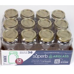 Superb Arglass Regular Mouth Canning Jar 16 oz 12 pk
