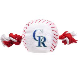 Pets First MLB For Dog Red/White Nylon Colorado Rockies Baseball Tug Dog Toy 1 pk
