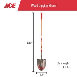 Ace 58 in. Steel Round Digging Shovel Wood Handle