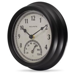 AcuRite Clock/Thermometer Plastic Black 8 in.