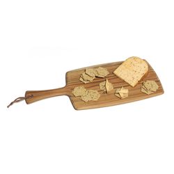 Lipper International Natural Leather/Teak Wood Rustic Serving Paddle Board 1 pc