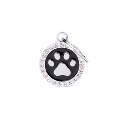 MyFamily Glam Black Paw Circle Strass Metal Dog Pet Tags Medium