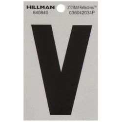 HILLMAN 3 in. Reflective Black Vinyl Self-Adhesive Letter V 1 pc