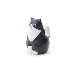 Kikkerland 4 in. H X 2 in. L Black/White Poly Resin Iconic Japanese Lucky Solar Cat Figurine