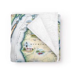 Xplorer Maps 58 in. H X 50 in. L Fleece Michigan Blanket