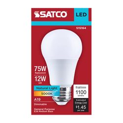 Satco A19 E26 (Medium) LED Bulb Natural Light 75 Watt Equivalence 1 pk