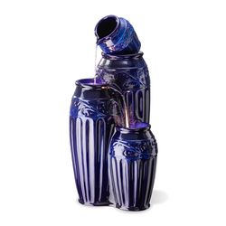 Glitzhome Ceramic Blue 35.5 in. H Fountain with LED Light