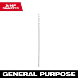 Milwaukee 3/16 in. X 12 in. L Black Oxide Aircraft Length Drill Bit 3-Flat Shank 1 pc