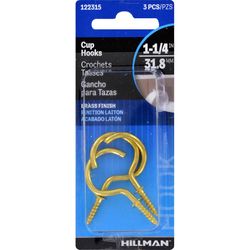 HILLMAN Brass-Plated Gold Cup/Picture Hook 1 lb 3 pk