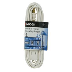 Woods Indoor 15 ft. L White Triple Outlet Cord 16/2 SPT-2