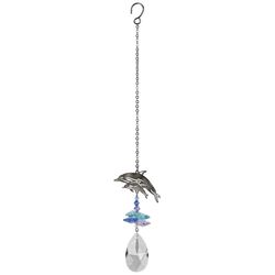 Woodstock Chimes Crystal Fantasy Silver Acrylic/Glass/Metal 4 in. H X 4.5 in. L Dolphins Suncatcher