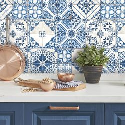 RoomMates 20.5 in. W X 16.5 in. L Mediterranian Tile Peel and Stick Wallpaper