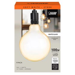 Feit G40 E26 (Medium) Filament LED Bulb Soft White 100 Watt Equivalence 1 pk