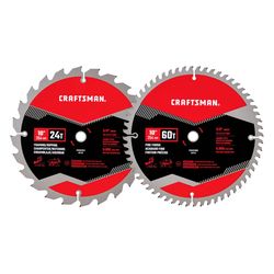 CRAFTSMAN 10 in. D X 5/8 in. Carbide Tipped Steel Miter Saw Blade 24T & 60T teeth 2 pk