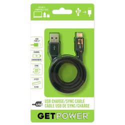 GetPower USB to Type C Charge and Sync Cable 3 ft. Black