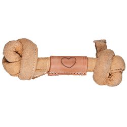 HuggleHounds Naturals For Dog Beige Leather Knotted Bone Chew Dog Toy Small