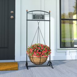 Panacea 40 in. H Black Steel Hanging Basket Stand