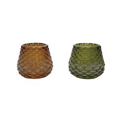 Creative Co-Op Amber/Green Glass Pinecone Tealight Holder Table Decor