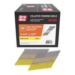 Grip-Rite 3-1/4 in. L Angled Strip Bright Framing Nails 30 deg 4000 pk
