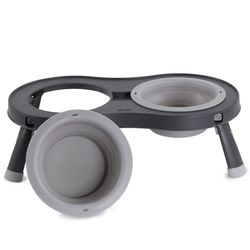 Dexas Gray Rubber 2.5 cups Double Pet Feeder For Cats/Dogs