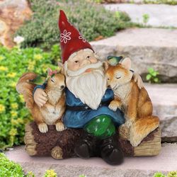 Exhart Multicolored Resin 13.5 in. H X 14 in. L X 8 in. W Garden Gnome his Squirrel/Fox Statue