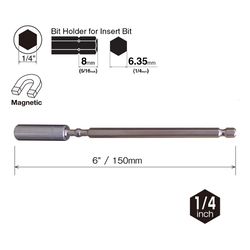 Vessel Impact Ball 6 in. Hardened Alloy Steel Torsion Magnetic Bit Holder 1/4 in. Round Shank 1 pc
