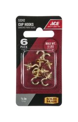 Ace Small Polished Brass Green Brass 0.1875 in. L Cup Hook 8 lb 6 pk