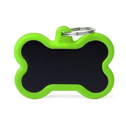MyFamily Hushtag Black/Green Bone Aluminum Dog Pet Tags X-Large