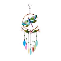 Zingz & Thingz Multi-color Glass/Iron 22 in. Leaves and Dragonfly Ornament Wind Chime