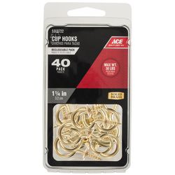 Ace Small Bright Brass Brass 1.875 in. L Cup Hook 30 lb 40 pk