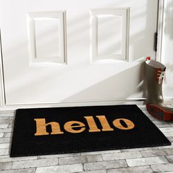 Home & More 1.42  W X 2.42  L Black Hello Block Coir Door Mat