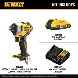 DEWALT 20V MAX ATOMIC 1/4 in. Cordless Brushless Compact Impact Driver Kit (Battery & Charger)