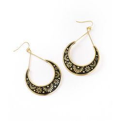 Matr Boomie Women's Nisha Crescent Moon Hoop Black/Gold Earrings