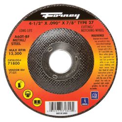 Forney 4-1/2 in. D X 7/8 in. X .090 in. thick Aluminum Oxide Metal Cut-Off Wheel 1 pc
