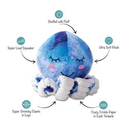 Pet Shop by Fringe Studio For Dog Blue/White Plush Octopus Dog Toy All Size 1 pk