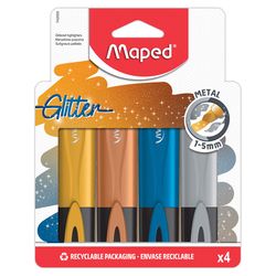 Maped Fluo Peps Glitter Metallic Assorted Medium Chisel Tip Highlighter 4 pk