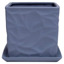 Chive Virago 5 in. D Ceramic Shape D Flower Pot Blue Grey