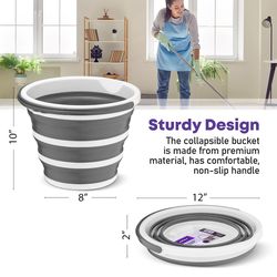 Superio Brand 10.5 qt Collapsible Bucket Gray