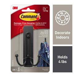 3M Command 2 in. L Matte Black Metal Large Double Hook 4 lb. cap. 1 pk
