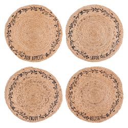 Karma Black/Brown Jute Floral Placemat Set 15 in. D 4 pc