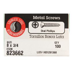 HILLMAN No. 8 Ga. X 3/4 in. L Phillips Oval Head Sheet Metal Screws 100 pk