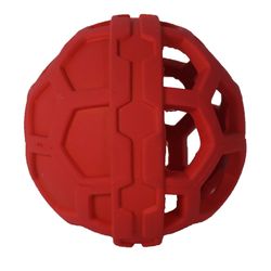 JW Pet For Dog Red Rubber Treat N Squeak Ball Flexible Toy/Treat Dispenser Medium 1 pk
