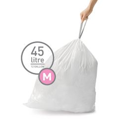 Simplehuman Custom Fit Code M 12 gal Trash Can Liners Drawstring 60 pk