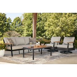 Signature Design by Ashley Carlsbad Beach 4 pc Dark Brown Aluminum Contemporary Patio Set Beige