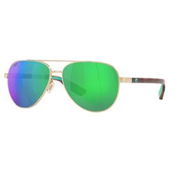 Costa Peli Sunglasses Men's Brushed Gold Frame Green Mirror 580P Lens Polarized