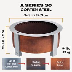 Breeo X Series 30 in. W Corten Steel Outdoor Round Wood Fire Pit