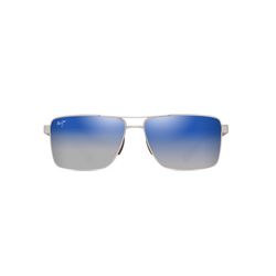 Maui Jim Piha Sunglasses Men's Matte Silver w/Brown Frame Dual Mirror Blue to Silver Lens Polarized