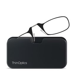 ThinOptics Always With You Reading Glasses with Pod Case Unisex Black Frame +2.00 Strength
